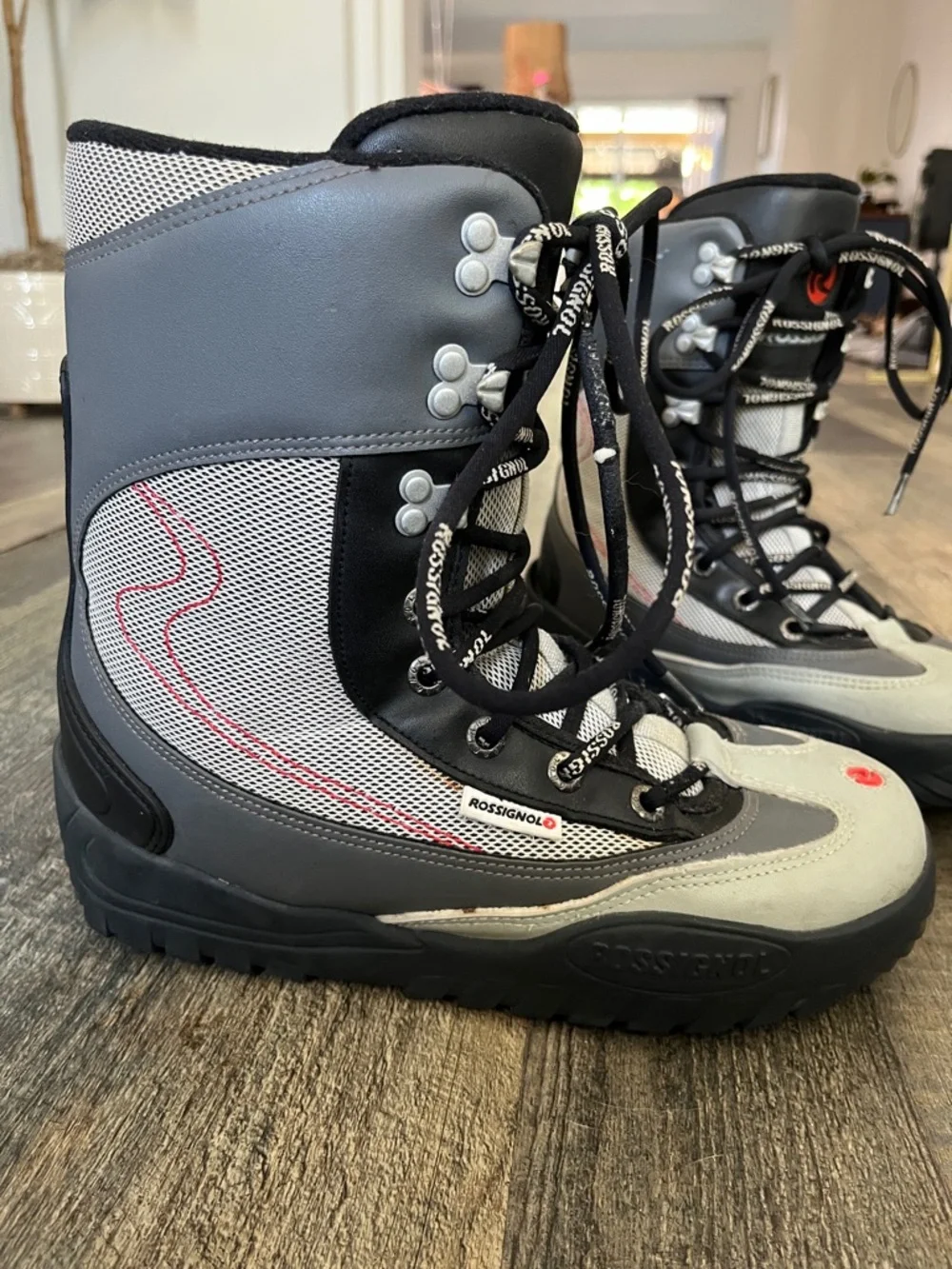 Rossignol Black, Gray & White Lace-Up Ski Boots with Red Accents